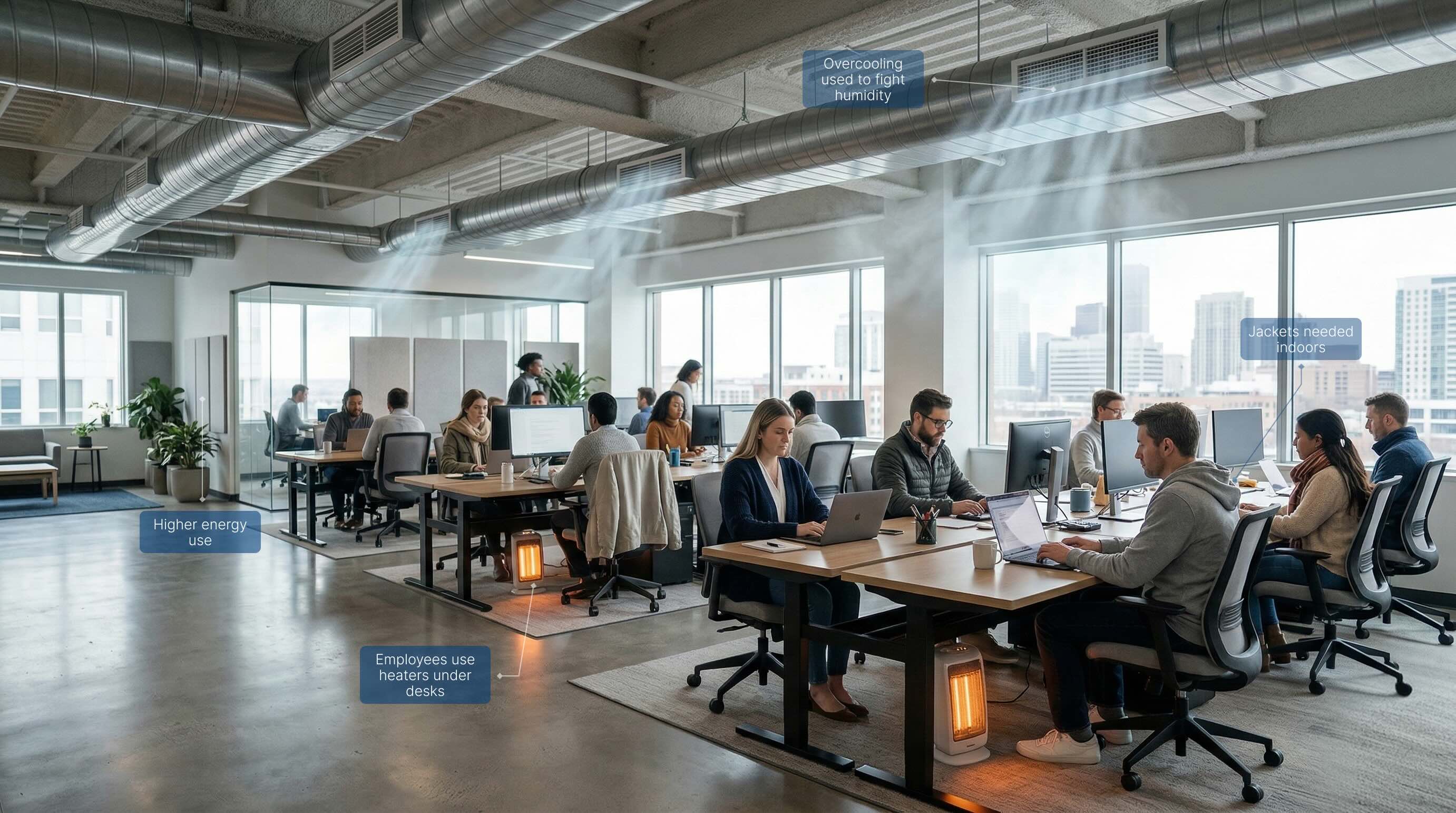 Before – warm, uncomfortable office workspace