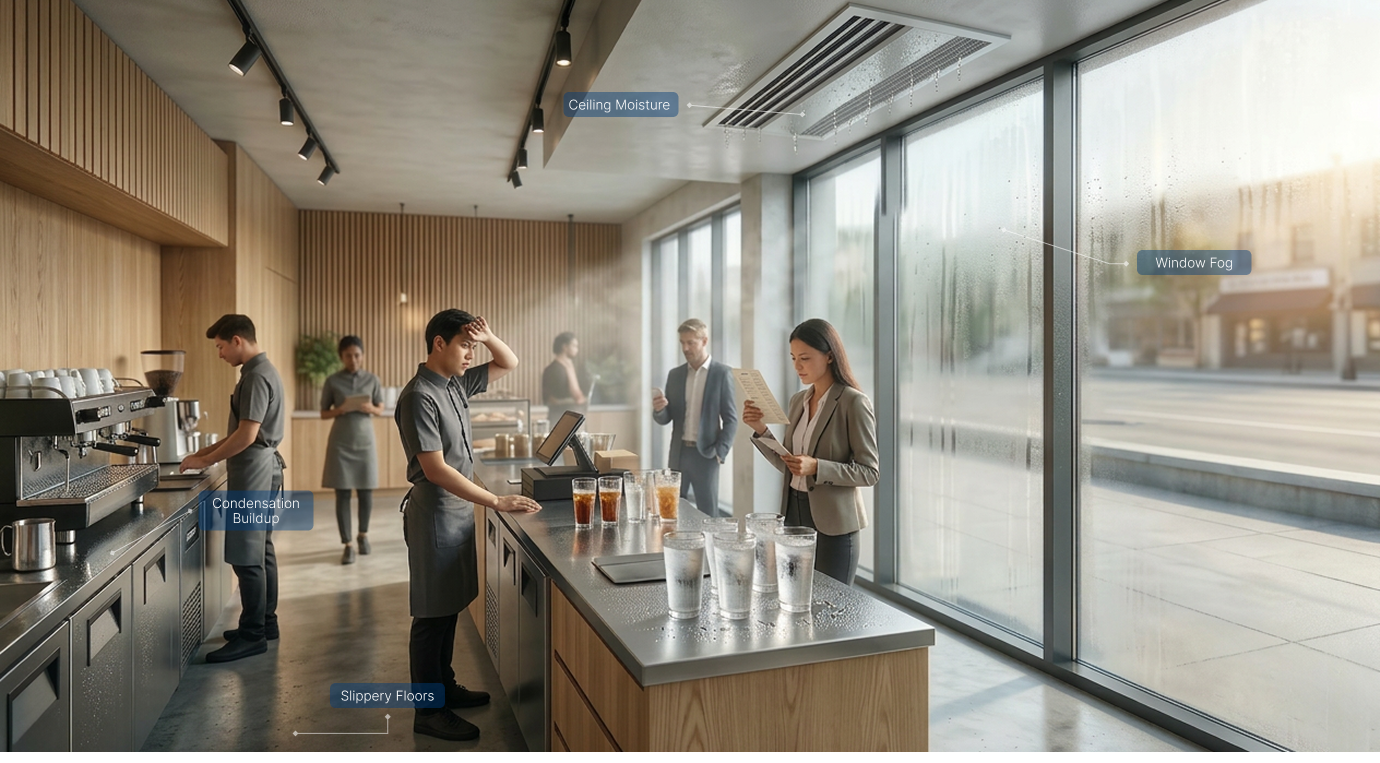 Before – humid, clammy quick-service dining space